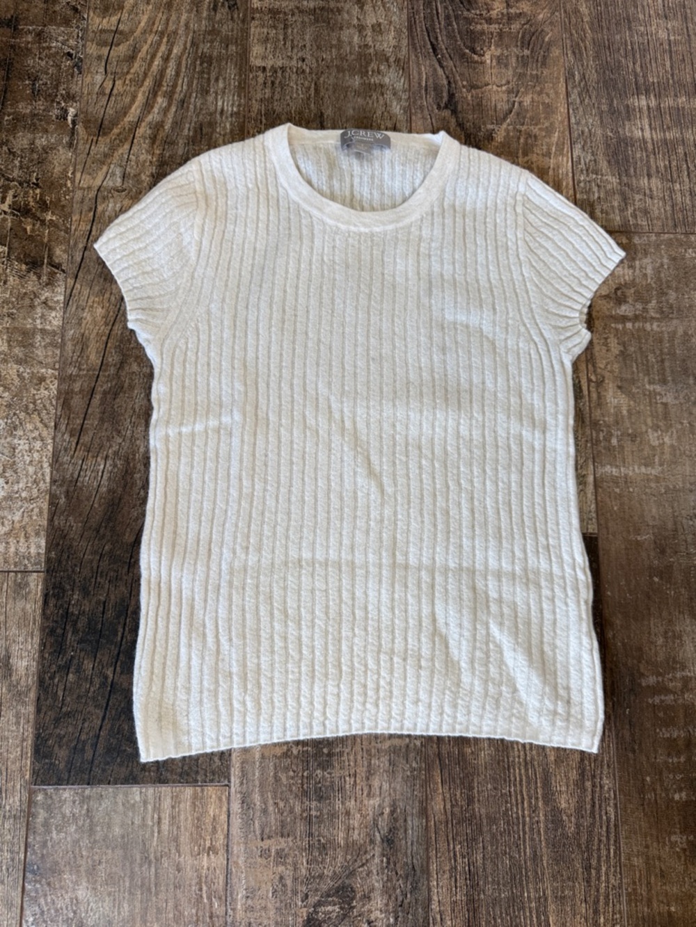 J. Crew Cream Cashmere Ribbed Short Sleeve Knit Top